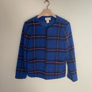 Vintage 90s blue and pink‎ plaid wool blend jacket